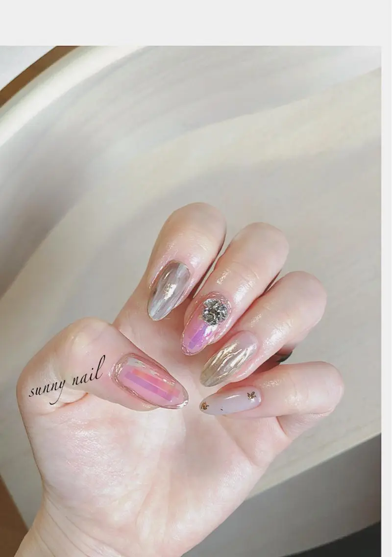 ネイル アートネイル キラキラネイル ミラーネイル ニュアンスネイル ピンク sunny nailのネイルデザイン