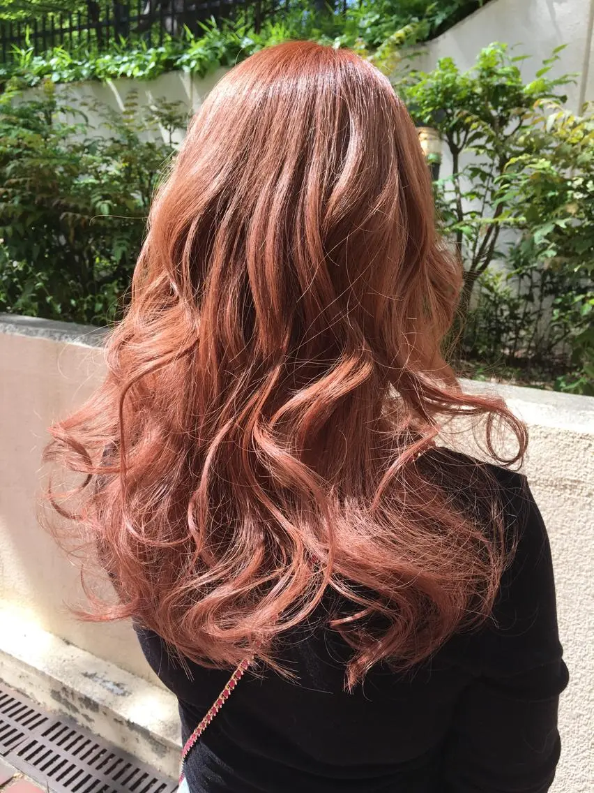 ロング カラー オレンジ きむえり/髪質改善 /うねり広がり改善のヘアスタイル