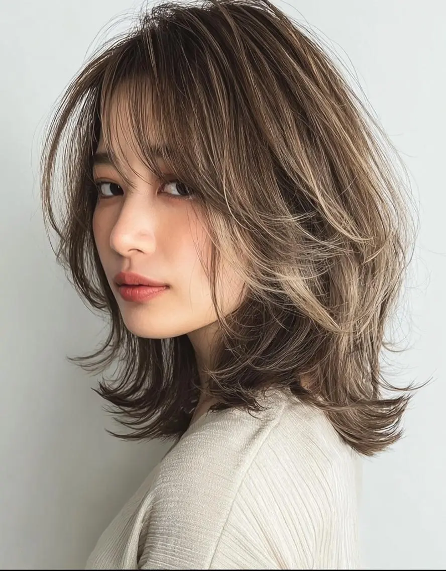 ミディアム カラー デザインカラー✨ 透明感カラー菊地真保のヘアスタイル