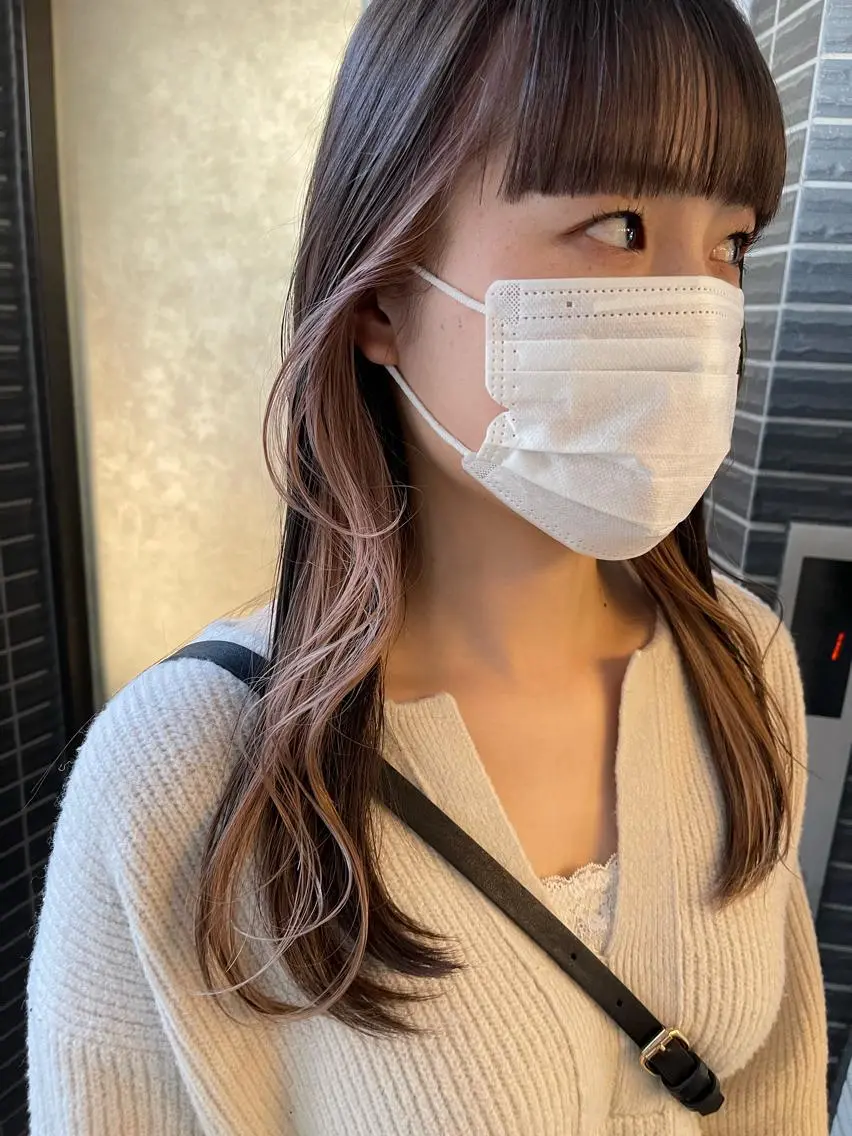 セミロング カラー ベージュカラー ブラウンカラー くすみブラウン インナーカラー ピンクカラー ダブルカラー /まつ毛パーマ🎀のヘアスタイル