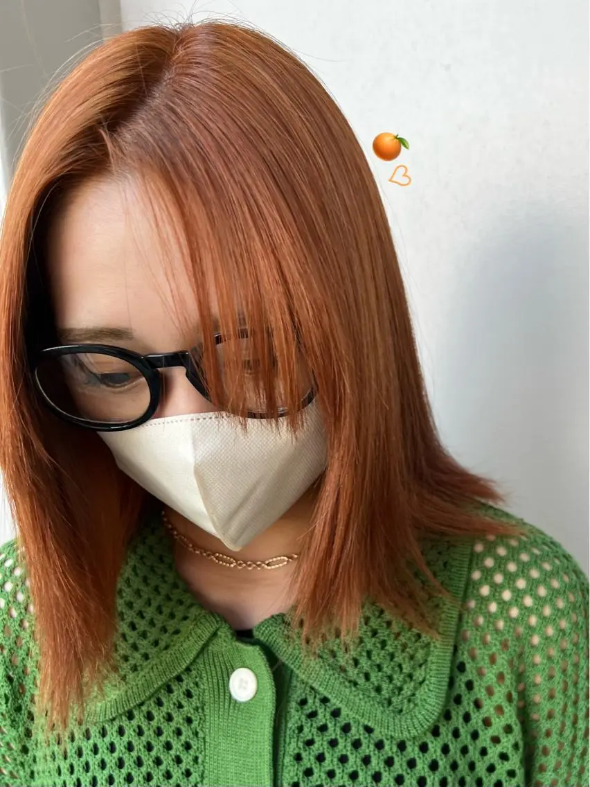 ミディアム カラー ベージュカラー ブリーチ オレンジ Lita KANAのヘアスタイル