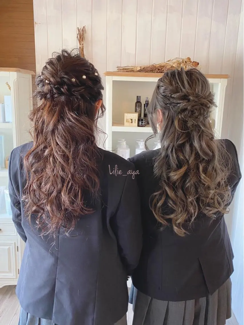 ロング ヘアアレンジ ハーフアップ 結婚式・ブライダル 卒業式のヘアスタイル ヘアセット Poly-F... ayaのヘアスタイル