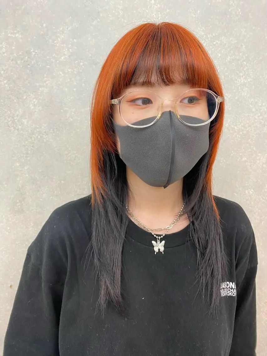 カラー インナーカラー オレンジ 顔周りカット/透明感 カラー✂️MEIのヘアスタイル