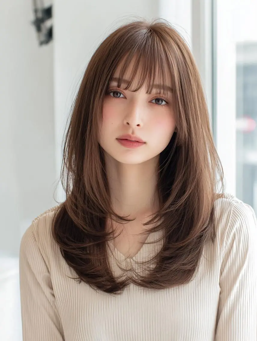セミロング 🍒暖色×ハイトーン ×デザイン✨まなりのヘアスタイル