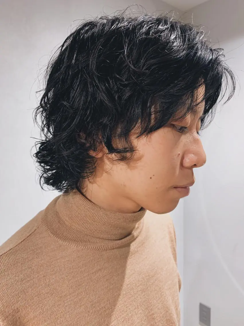 ショート パーマ メンズ ボブパーマコテ巻き風 パーマNo1深江秀平のヘアスタイル