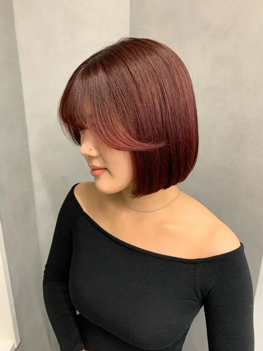 カラー レッドカラー ボブ amu/ブリーチなし ダブルカラーのヘアスタイル