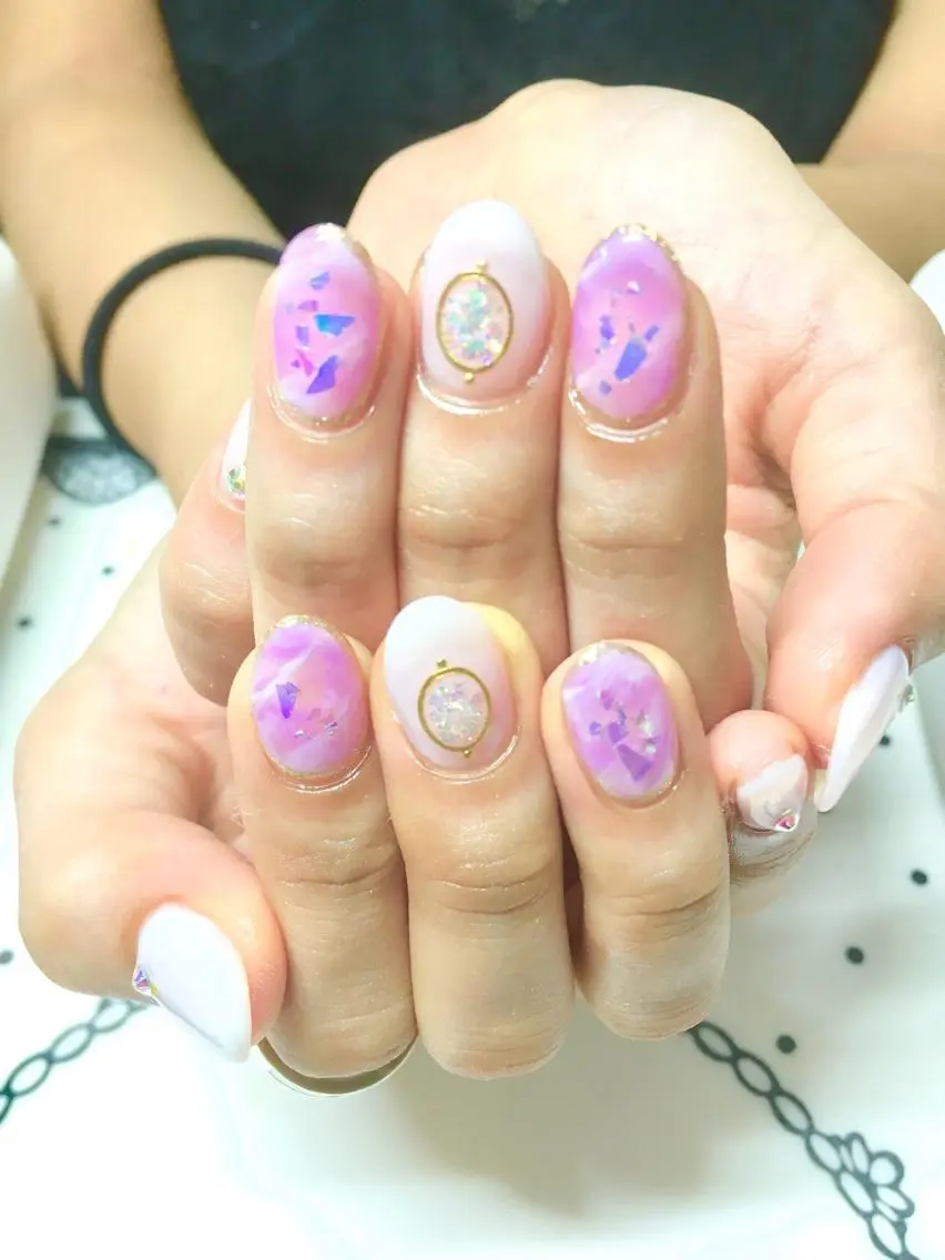 ネイル フットネイル ジェルネイル ミラーネイル パラジェル 春ネイル clover nailのネイルデザイン