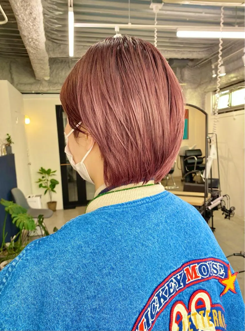 ショート カラー ブリーチ ピンクカラー 暖色系特化さくら /福岡天神/レイヤーのヘアスタイル