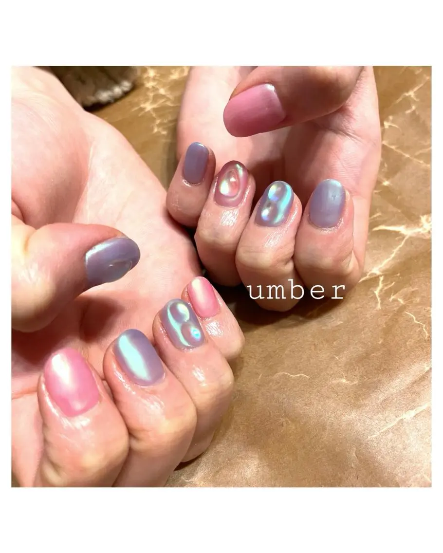 ネイル オーロラネイル クリアネイル フラッシュネイル フットネイル フレンチネイル ハンドネイル umber 三茶1分のネイルデザイン