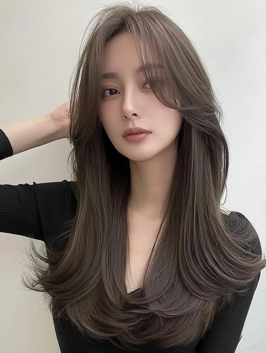 セミロング 顔周りカット 髪質改善 韓国風ヘア レイヤーカット カット ヘアカラー FOCUS JAPAN4のヘアスタイル