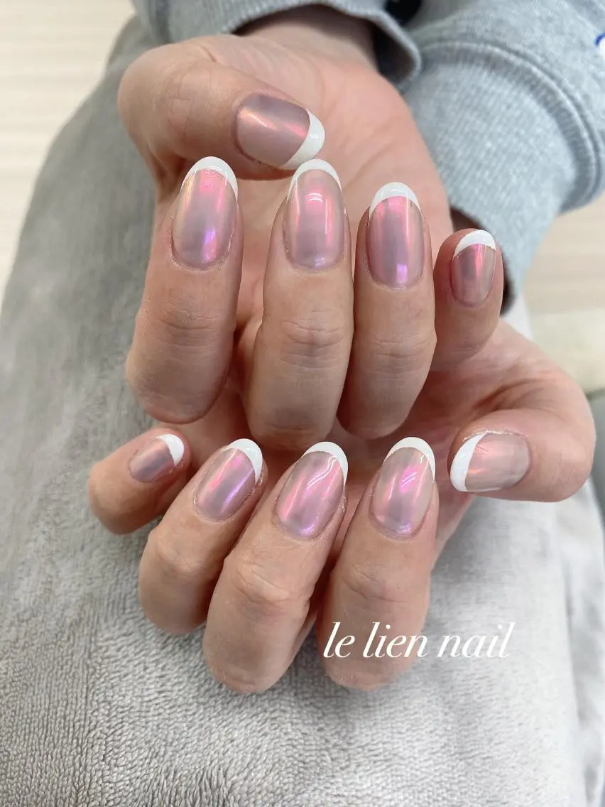 ネイル オーロラネイル フレンチネイル ミラーネイル シンプルネイル le lien nailのネイルデザイン