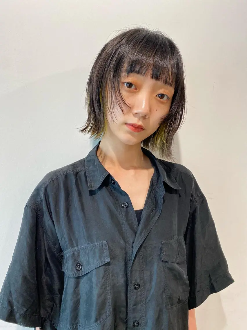 ショート カラー インナーカラー ボブ 顔周りカット レイヤー/大人ボブ 渡邉【日吉美容室】のヘアスタイル