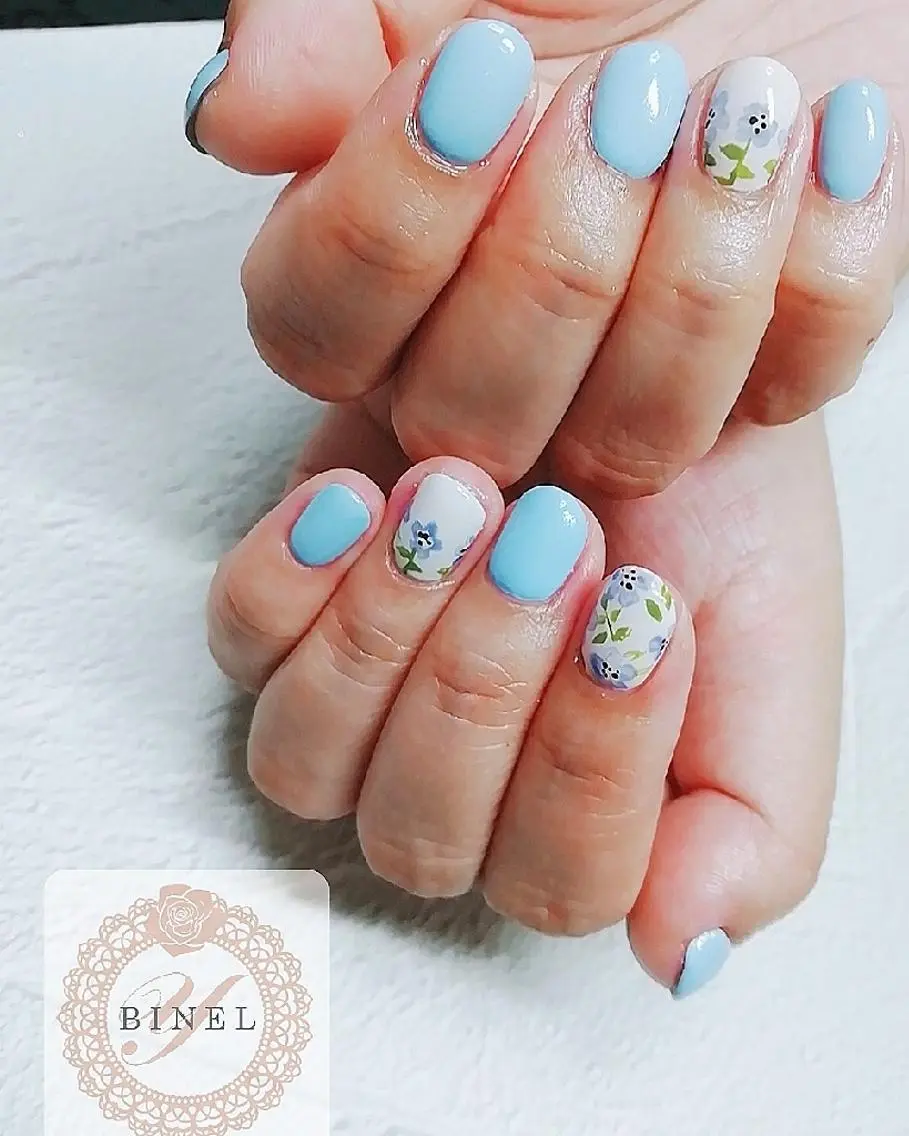 ネイル アートネイル フラワーネイル 持ち込み 春ネイル ハンドネイル Nail Salon Y.BINELのネイルデザイン