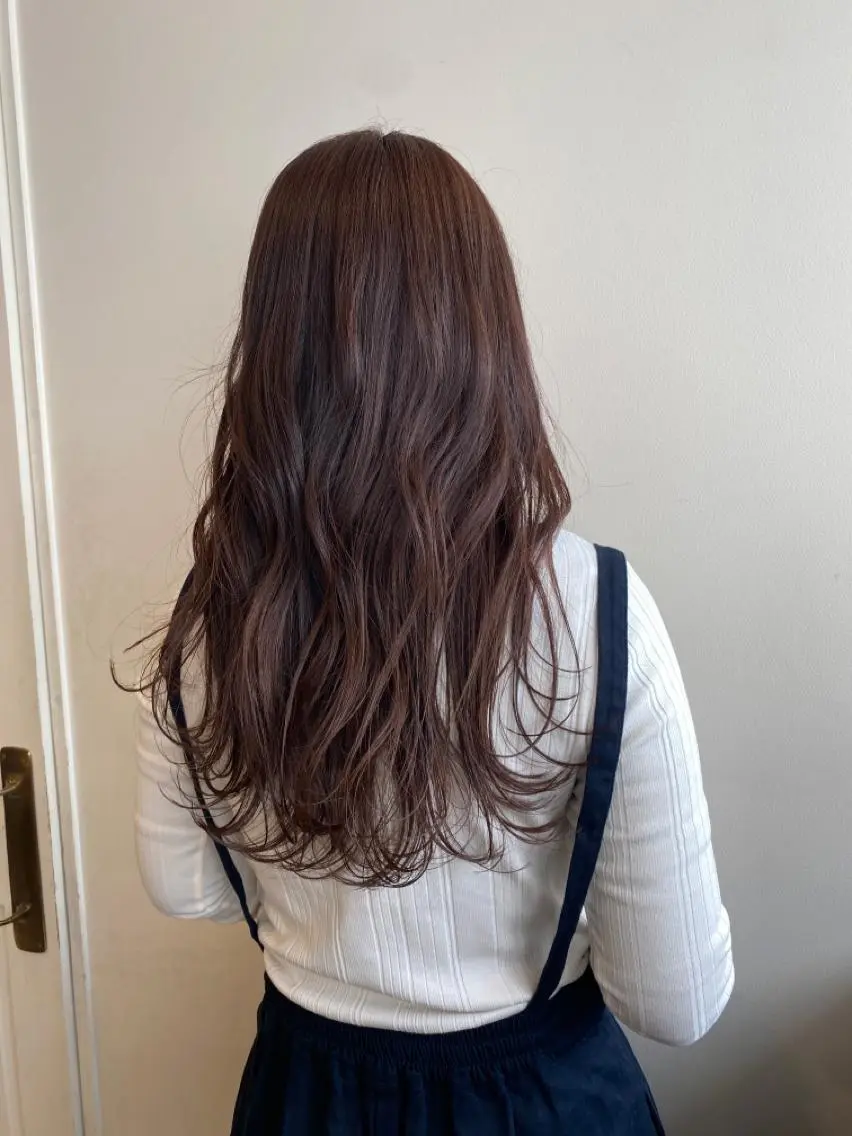 ロング カラー ブラウンカラー ピンクカラー ピンクブラウン RIKA韓国ヘア/く びれヘア/上品カラーのヘアスタイル