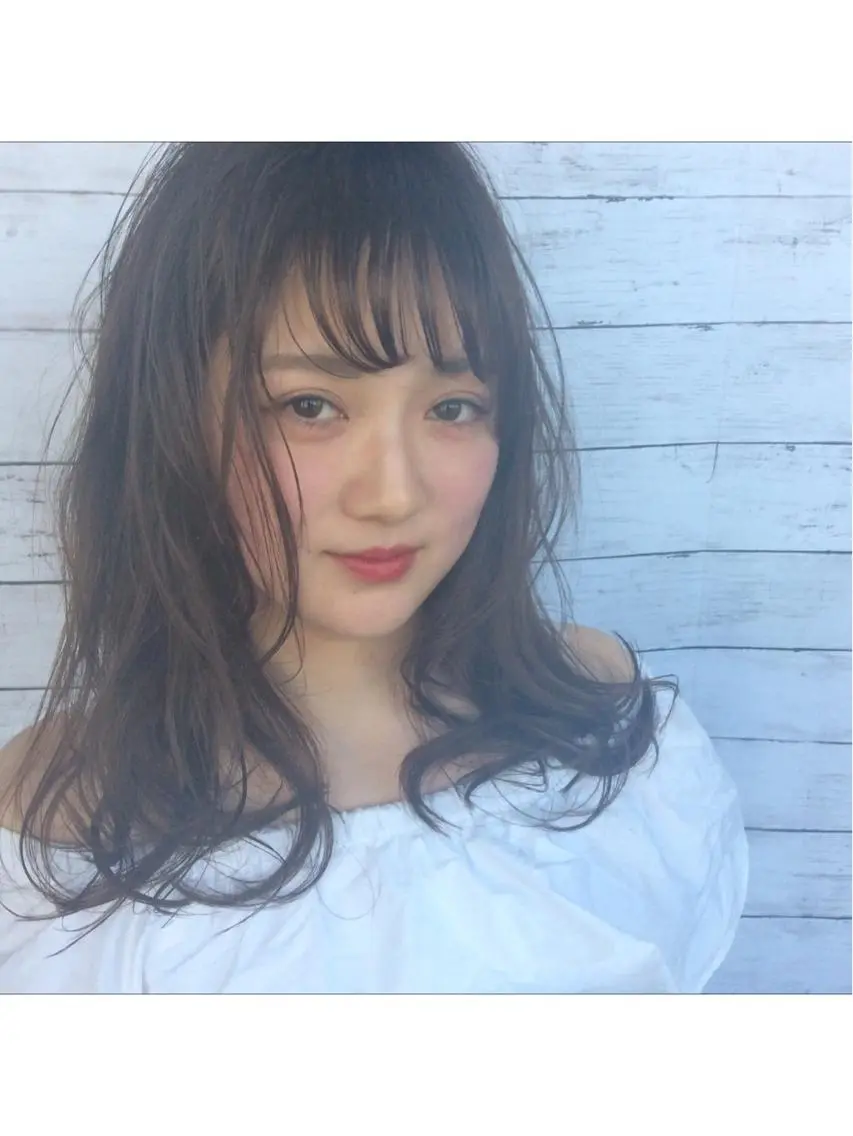 セミロング カラー シースルーバング カット トリートメント 日比 貴大/ minim hairのヘアスタイル