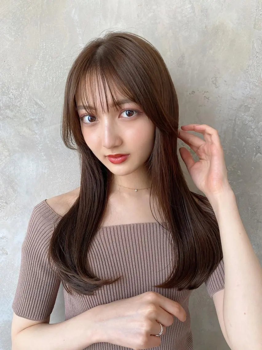 セミロング カラー パーマ セミロングパーマ ベージュカラー ブラウンカラー ブラウンベージュ 髪質改善 顔周り/くびれヘア 韓国ヘア💕風間るなのヘアスタイル