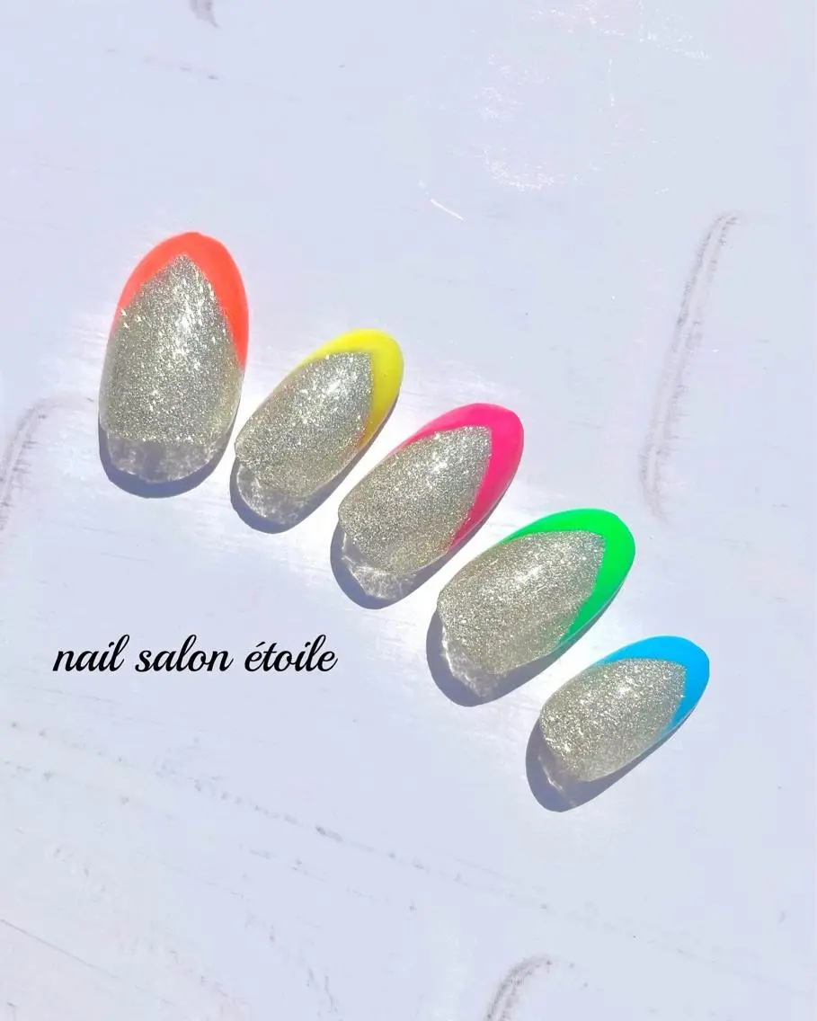 ネイル フレンチネイル ジェルネイル ラメ(グリッター) シルバー ハンドネイル nail salon étoileのネイルデザイン