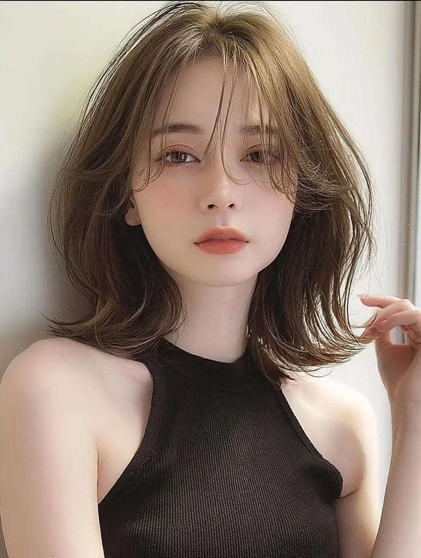 ミディアム 顔周りカット 髪質改善 韓国風ヘア レイヤーカット カット ヘアカラー FOCUS JAPAN2のヘアスタイル