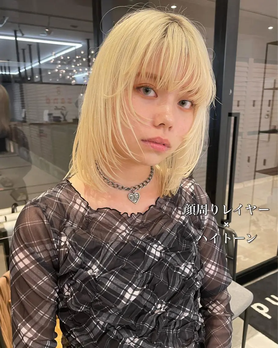 ミディアム 顔まわりレイヤー 顔周りカット レイヤーカット レイヤーカット 瑠輝のヘアスタイル