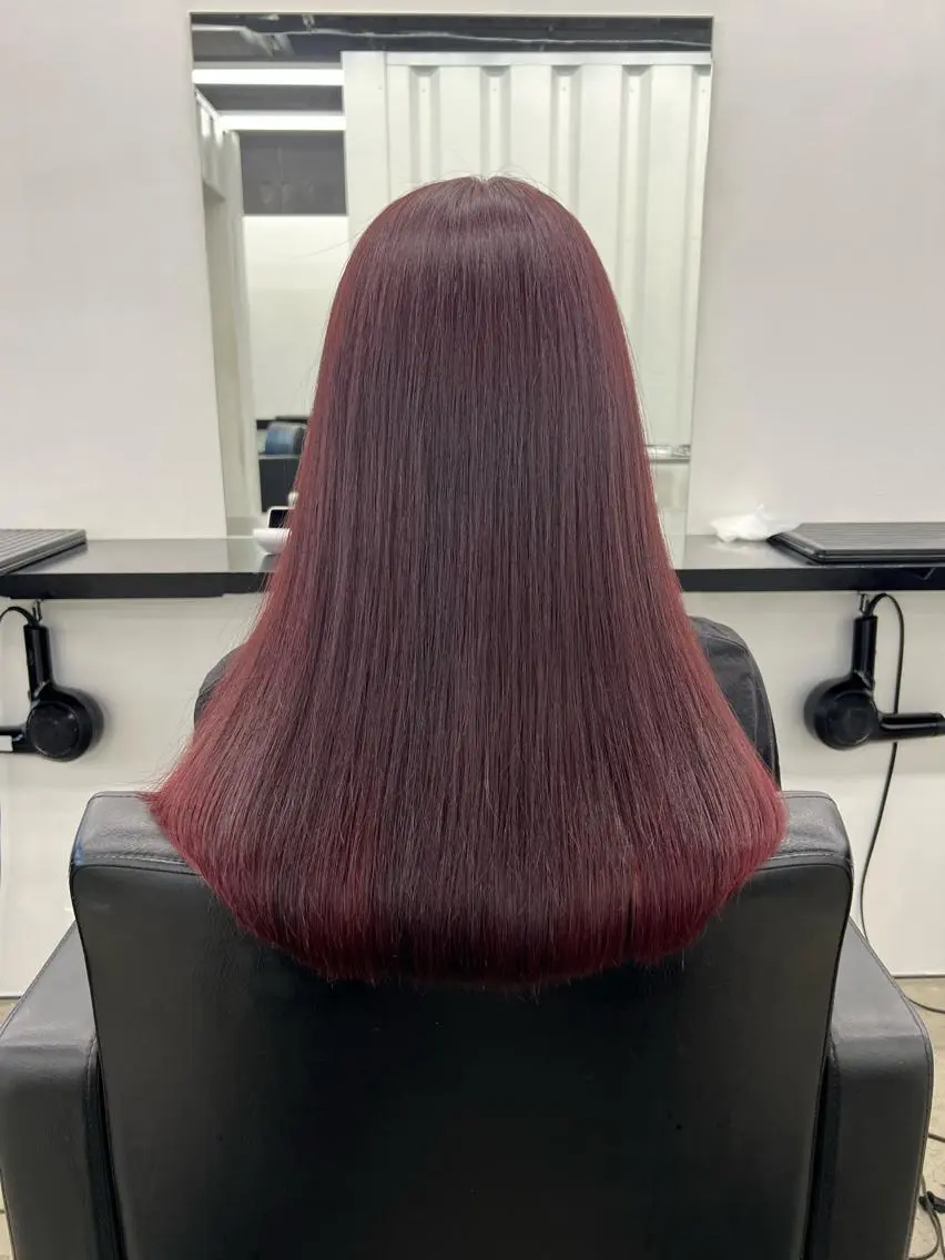 ロング カラー ブリーチ ブリーチなしカラー レッドカラー カット ヘアカラー トリートメント ryuei /原宿のヘアスタイル