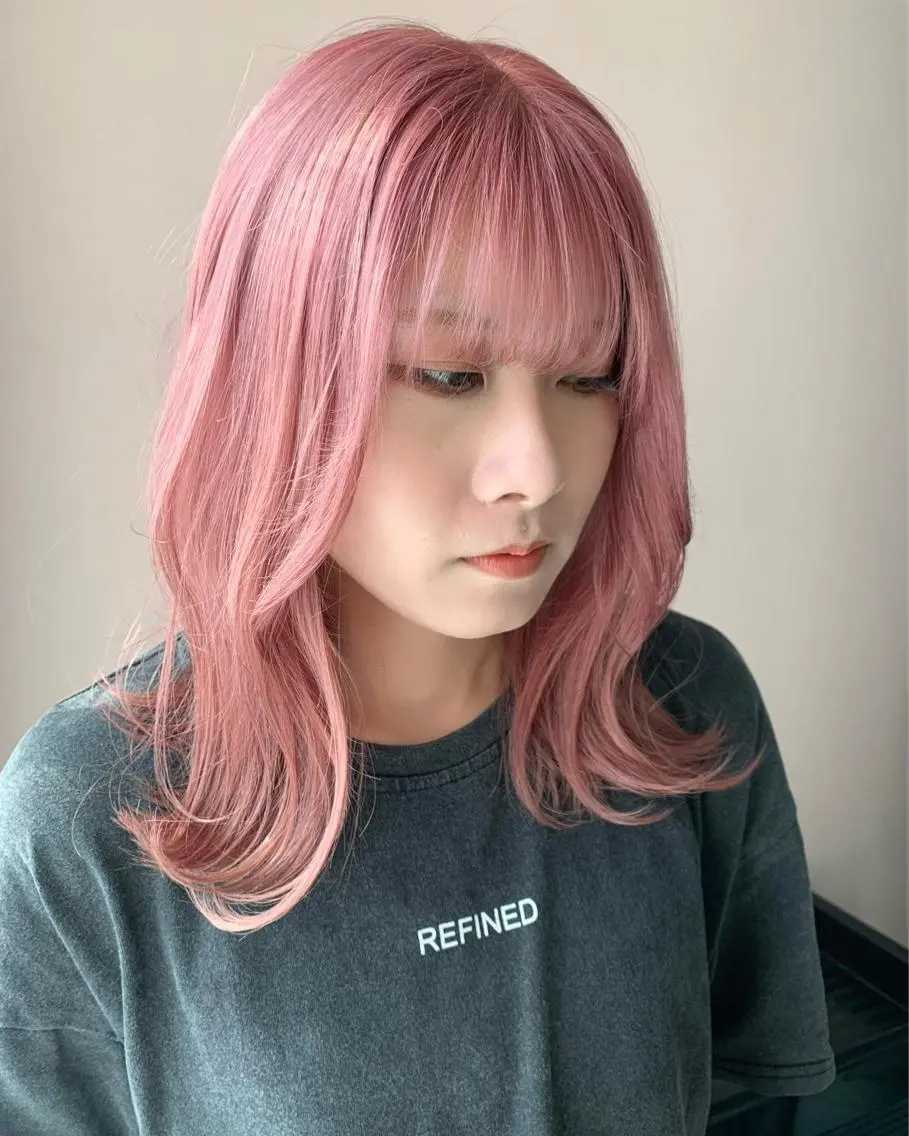 ロング カラー ブリーチ ピンクカラー カット ヘアカラー トリートメント hubhair レイヤー/透明感のヘアスタイル