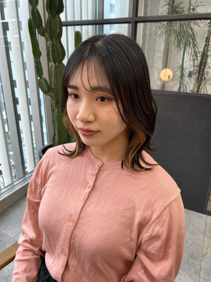 ミディアム カラー ベージュカラー ブラウンカラー インナーカラー オレンジ オレンジブラウン maho/垢抜け カラーパーマのヘアスタイル