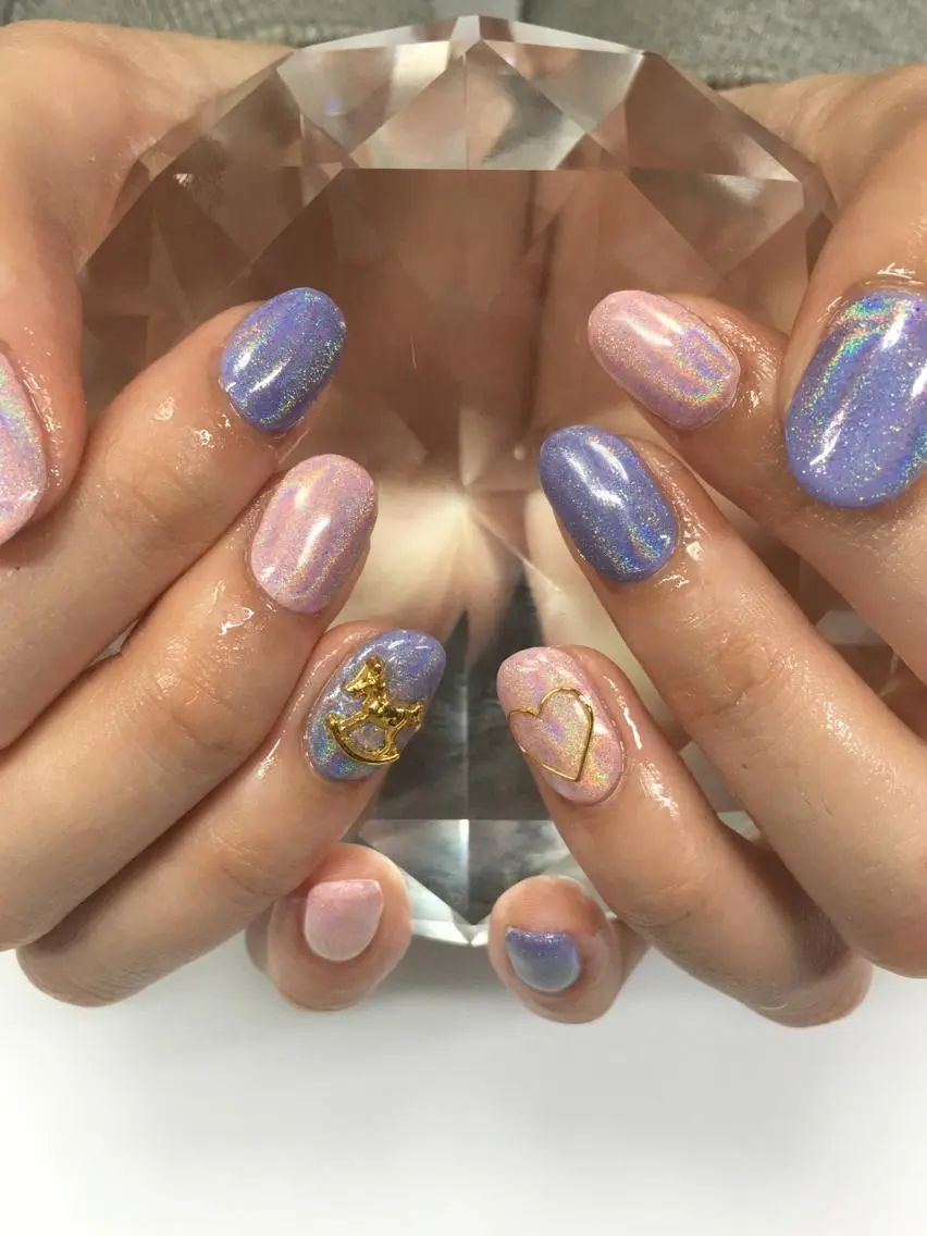 ネイル ゴールド ピンク パープル glow_ nailのネイルデザイン