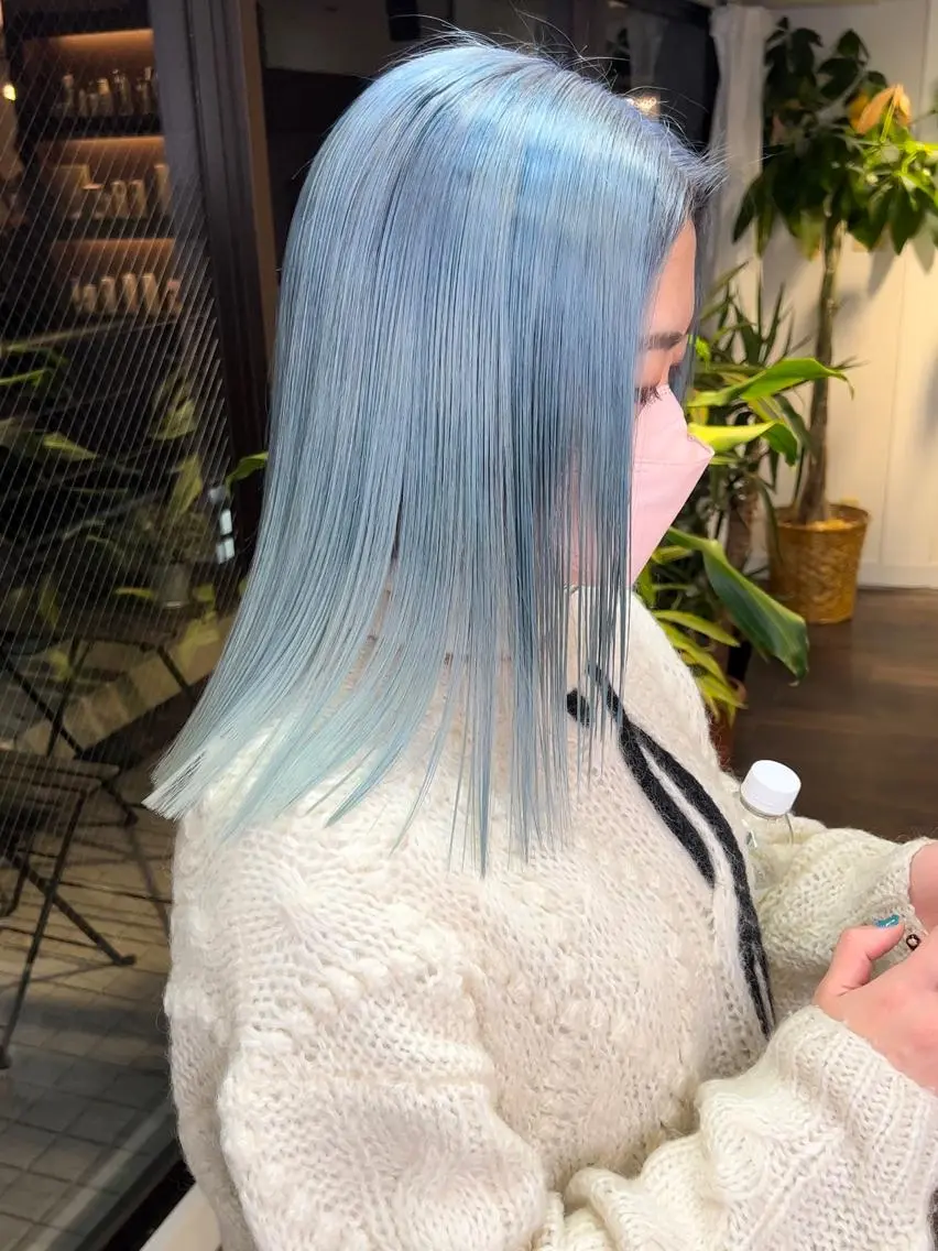 セミロング カラー ブリーチ ブルーカラー ダブルカラー ハイトーンカラー イルミナカラー 🧡色落ちまで2度 楽しめる🧡ヨシキのヘアスタイル