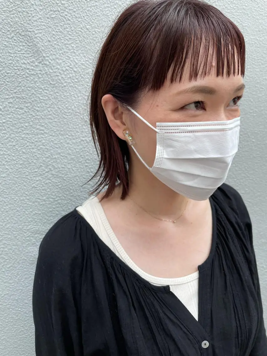 ミディアム オン眉 カット ヘアカラー トリートメント ayane⭐️ボブ・ ショート・パーマのヘアスタイル