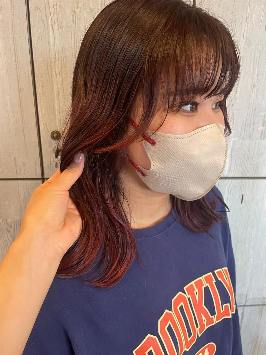 ミディアム カラー バレイヤージュ ブリーチ ケアブリーチ 透明感カラー デザインカラー カット ヘアカラー トリートメント ブリーチ/韓国 ひなたのヘアスタイル