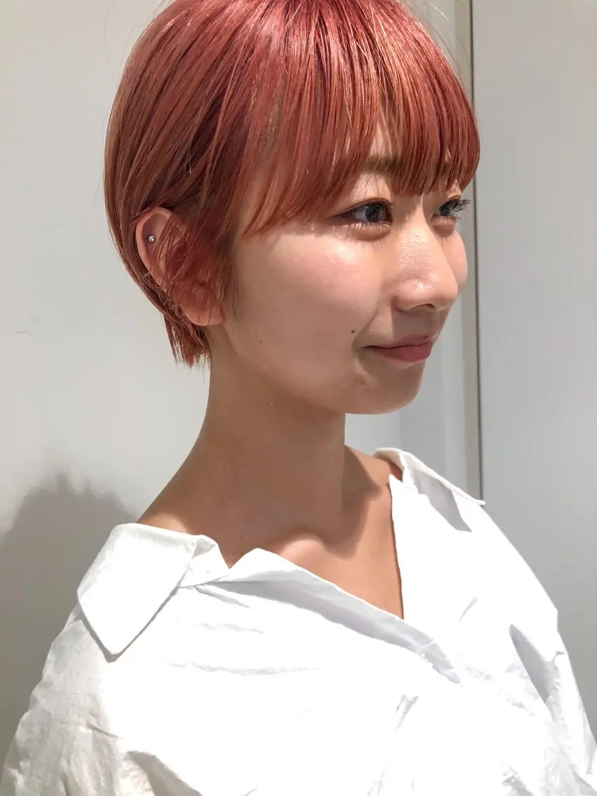 ショート カラー ショートボブ オレンジ ピンクカラー ボブ ショートヘア カット ヘアカラー トリートメント ヘアセット センスをお届けします 大谷将生infpのヘアスタイル