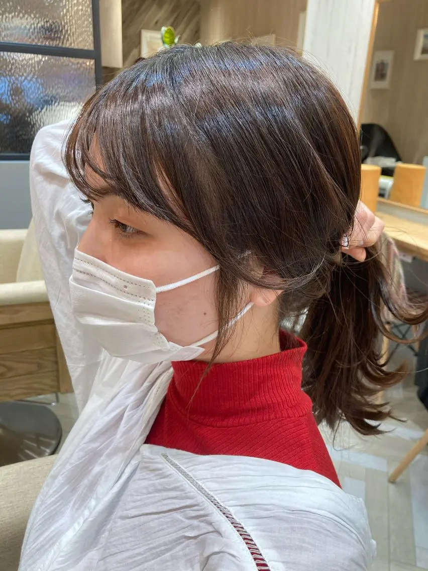 ミディアム 顔まわりレイヤー 韓国風ヘア レイヤーカット おくれ毛 小顔カット レイヤー/ミディアム /ボブ/新宿のヘアスタイル
