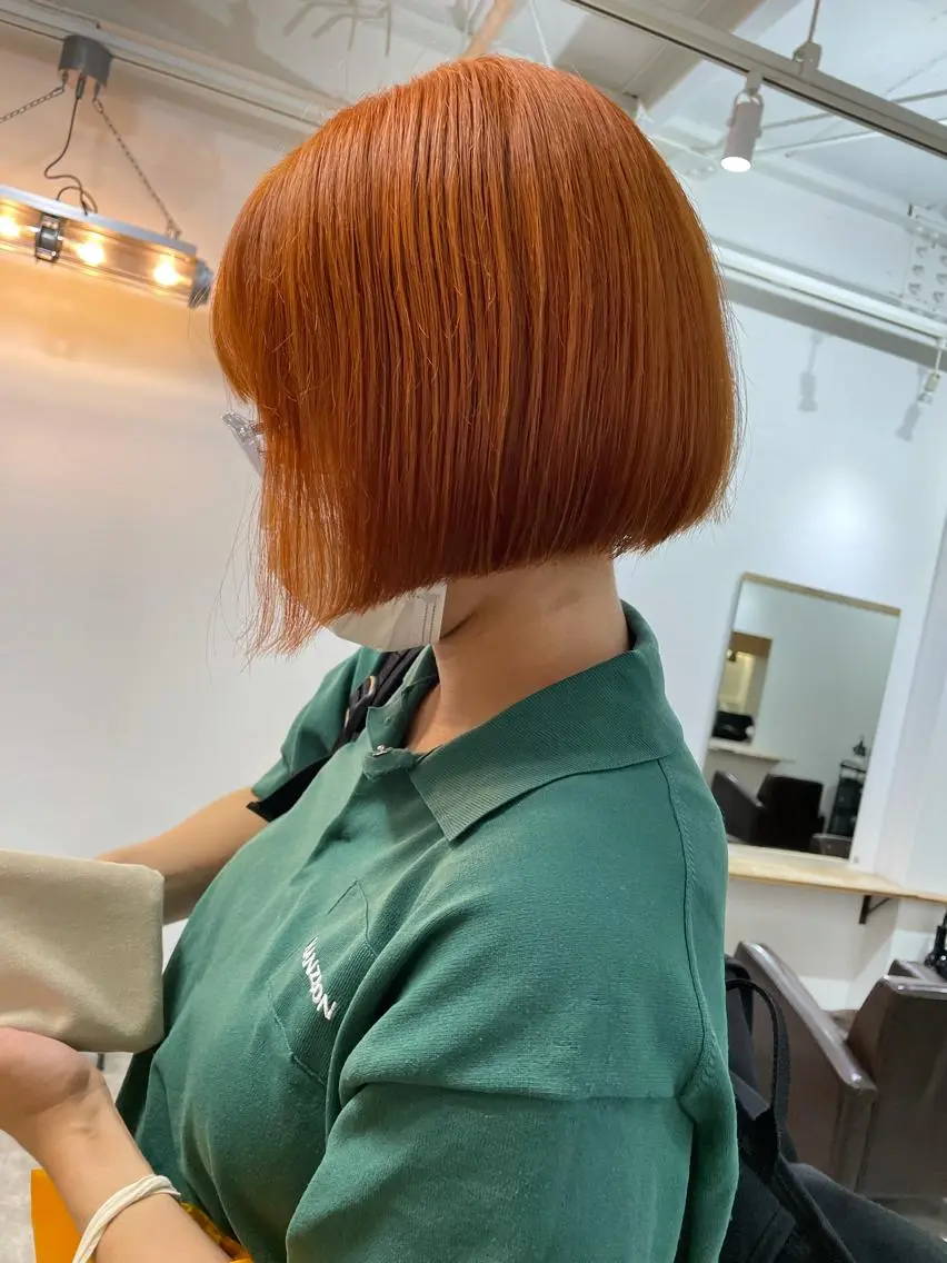 ショート カラー パーマ ヘアアレンジ メンズ キッズ ネイル マツエク・マツパ オレンジ カラーマツエク オレンジ カット ヘアカラー トリートメント パーマ/透明感カラー /ボブ/吉田一生のヘアスタイル