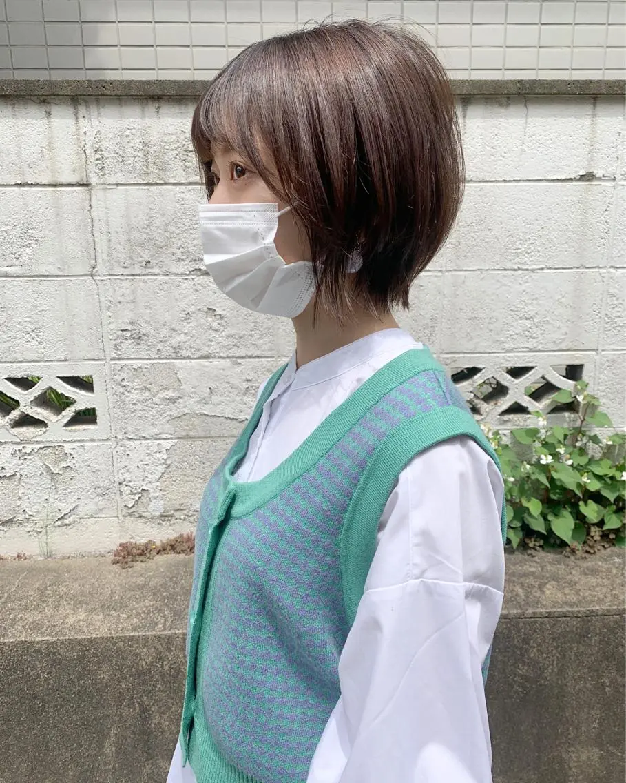 ショート カラー アッシュ オレンジ 柔らかブラウン/顔周 りレイヤー♡ユウシのヘアスタイル