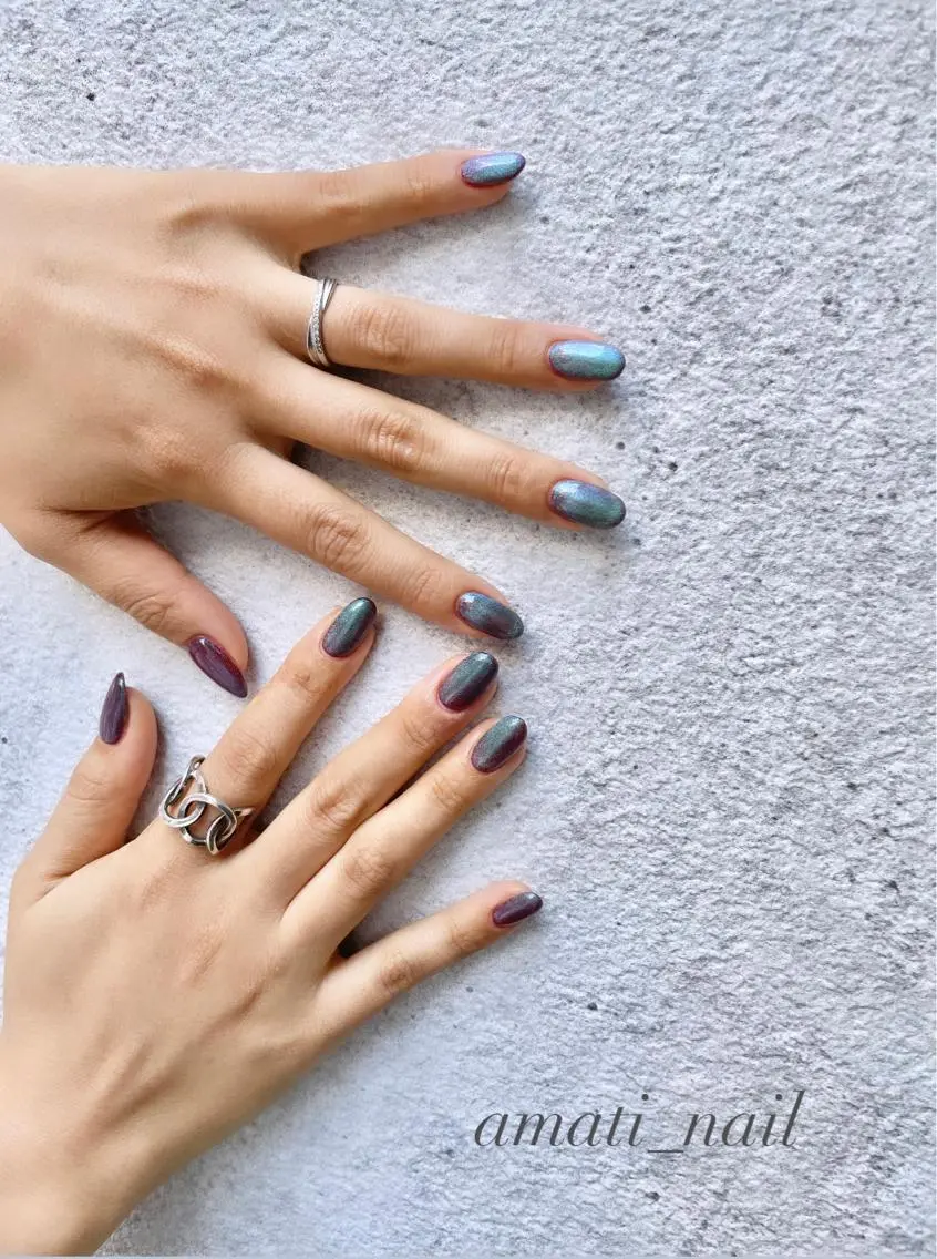 ネイル マグネットネイル ミラーネイル ニュアンスネイル ワンカラーネイル シンプルネイル ハンドネイル amati_nail TAKAKOのネイルデザイン
