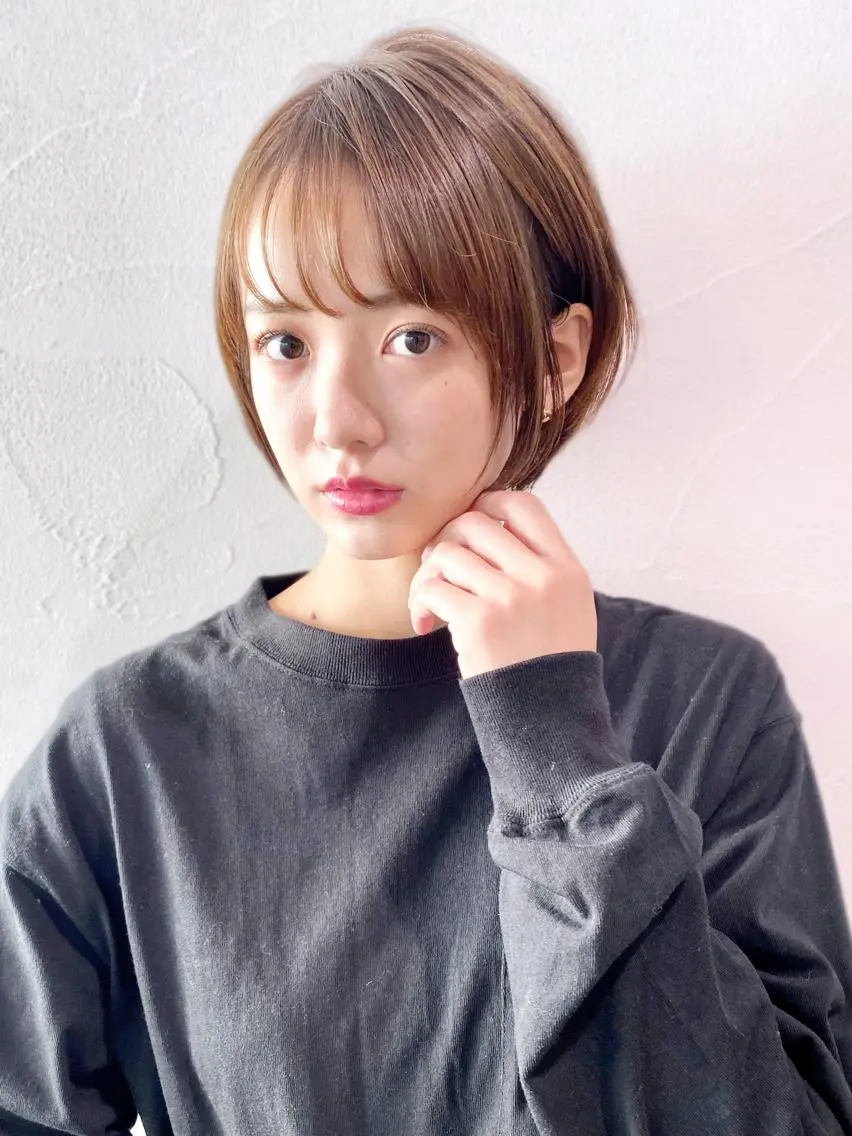 ショート カラー ヘアアレンジ パーマ 丸みショート ショートヘア ストレートパーマ ITbyALBUM 浦和店のヘアスタイル