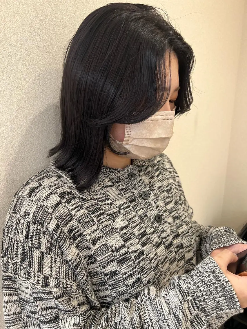 ミディアム カラー ボブ くびれヘア 外国人対応 佐久間のヘアスタイル