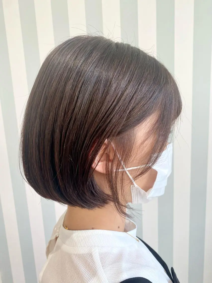 ショート ボブ カット パーマ 小顔レイヤー/ ベージュ🤍Rieのヘアスタイル