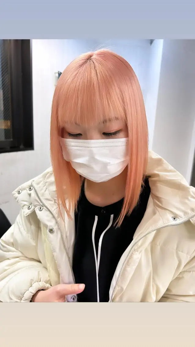 セミロング カラー オレンジ ピンクカラー カット ヘアカラー トリートメント 🧸艶々韓国ヘア 🧁mizunaのヘアスタイル