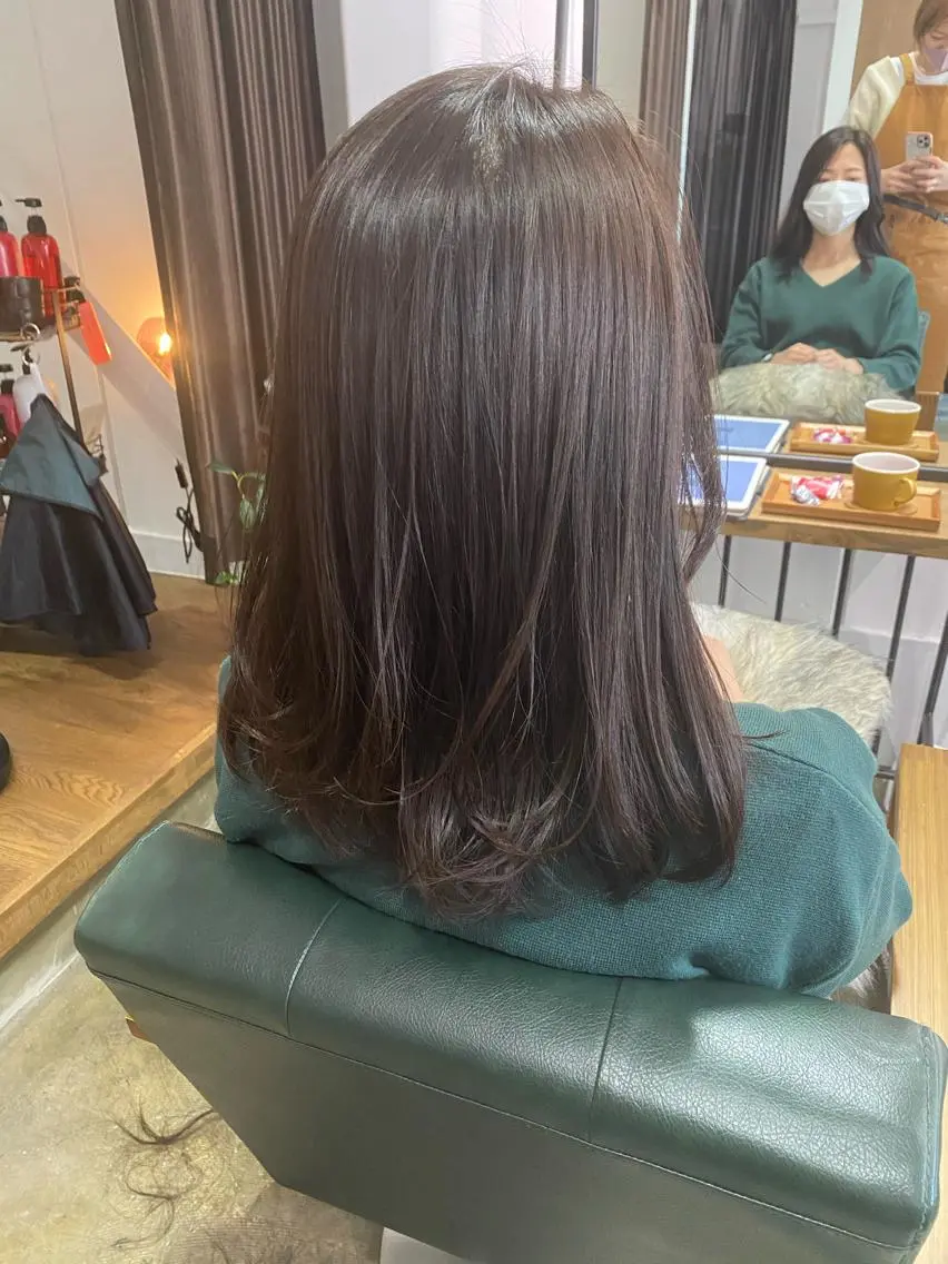 セミロング カラー ヘアアレンジ 透明感カラー レイヤーカット MR.GOOD MORNINGフジイのヘアスタイル