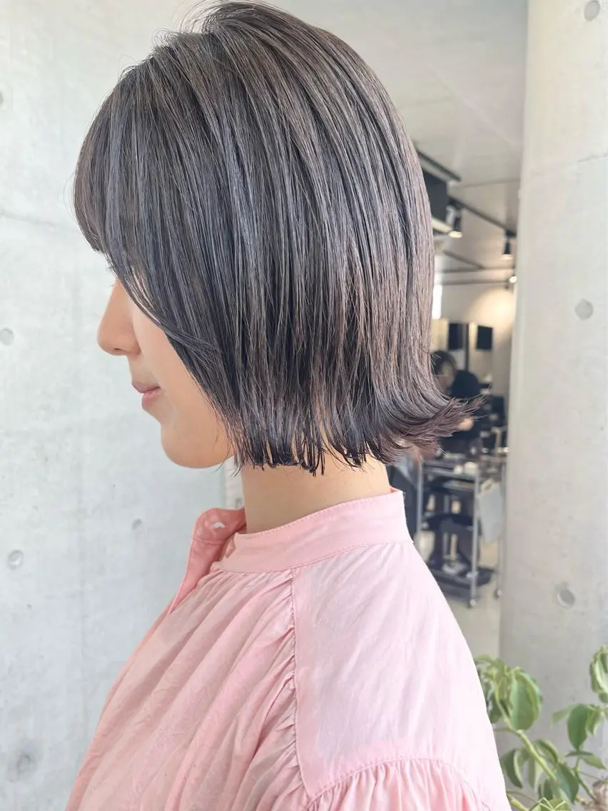 ミディアム カラー パーマ 透明感/オリーブ/ グレージュ/YUKAのヘアスタイル