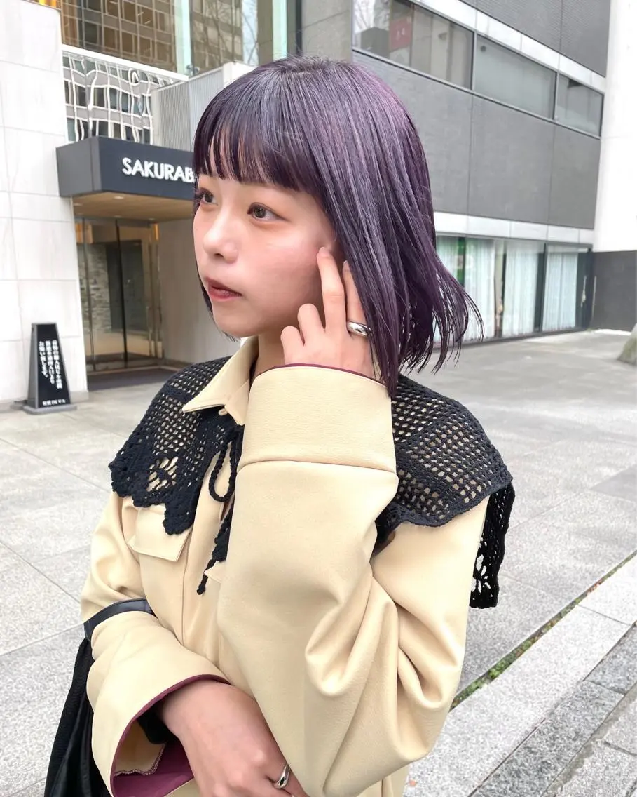 ミディアム カラー パーマ ヘアアレンジ メンズ キッズ ネイル マツエク・マツパ アイブロウ ベージュカラー ラベンダーカラー ラベンダーベージュ カット ヘアカラー トリートメント tatsumi/ボブ ウルフ/レイヤーのヘアスタイル