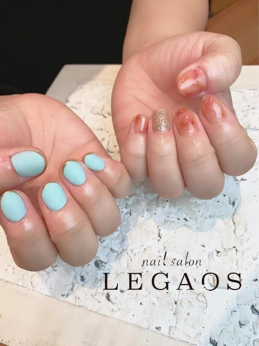 ネイル 大理石ネイル(マーブル) マットネイル ニュアンスネイル センター南 LEGAOSなおこのネイルデザイン