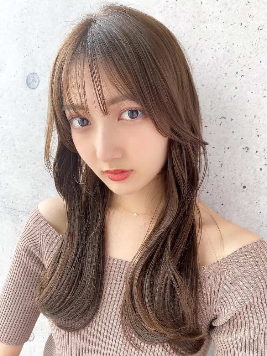 セミロング カラー ベージュカラー ブラウンカラー ブラウンベージュ くびれヘア 顔周りカット 顔周り/くびれヘア 韓国ヘア💕風間るなのヘアスタイル