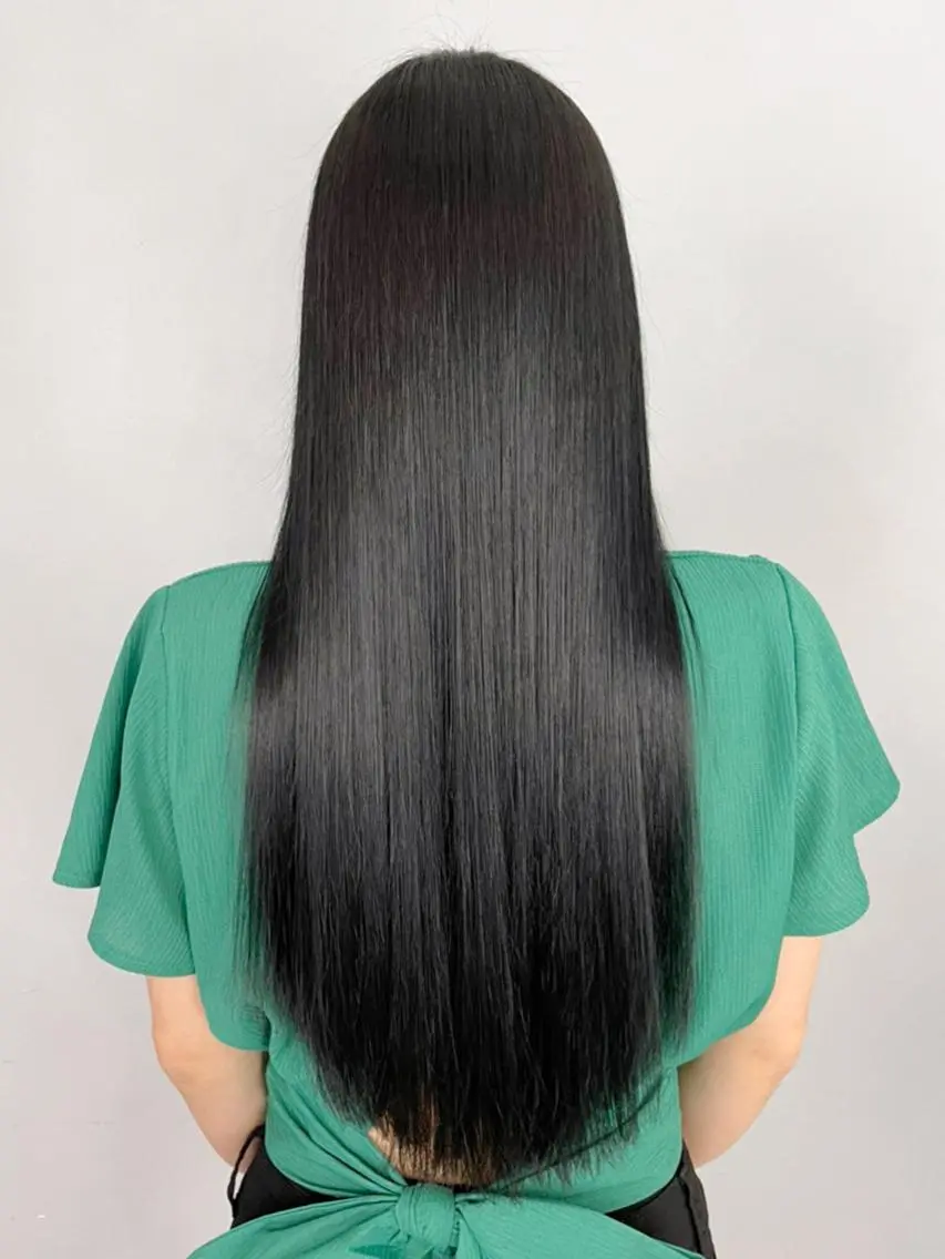 セミロング カラー パーマ ヘアアレンジ 黒髪 ブルーカラー ブルーブラック ITbyALBUM 八王子店のヘアスタイル