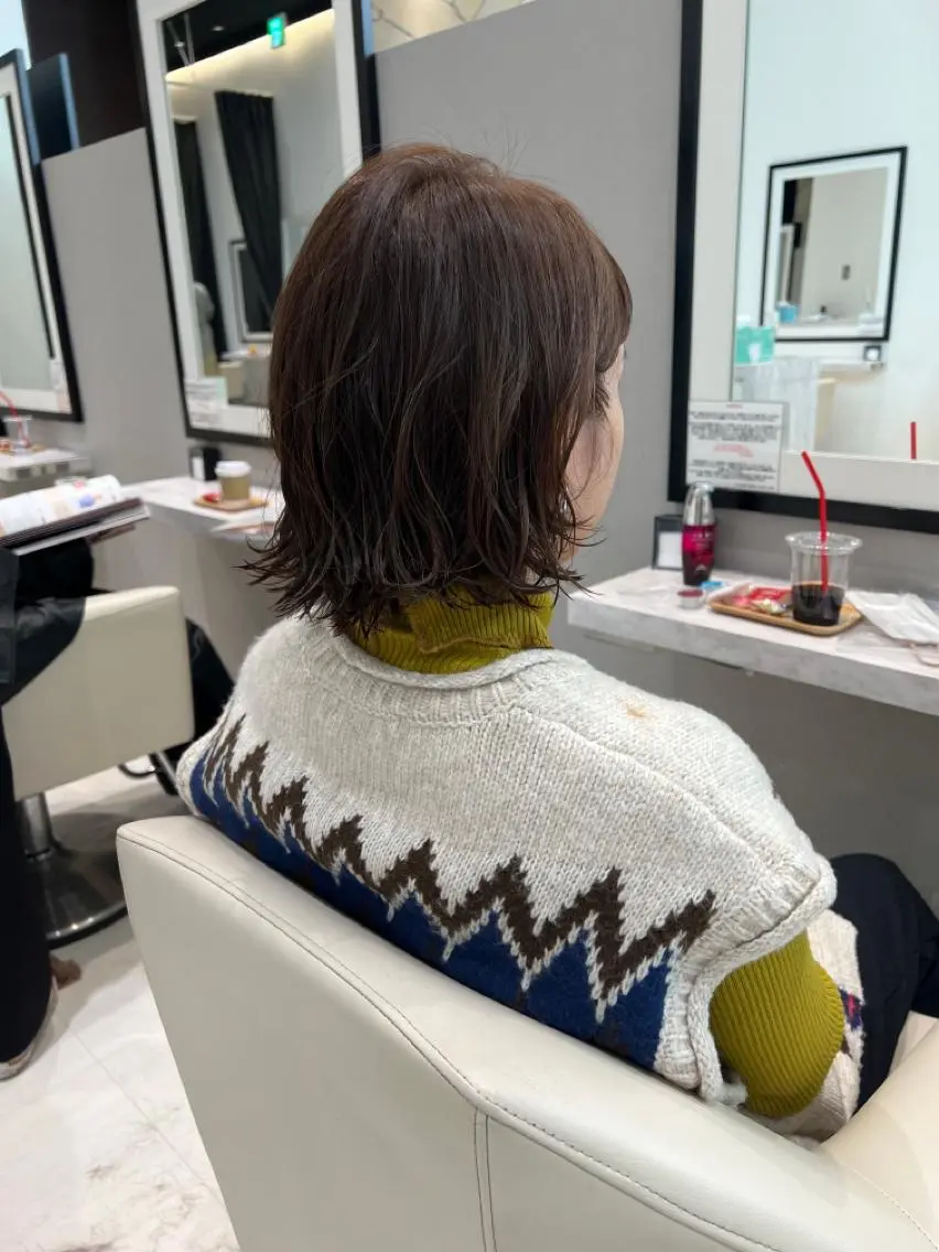 ミディアム パーマ ミディアムパーマ k-twoたき✨艶感 カラー/美髪矯正のヘアスタイル