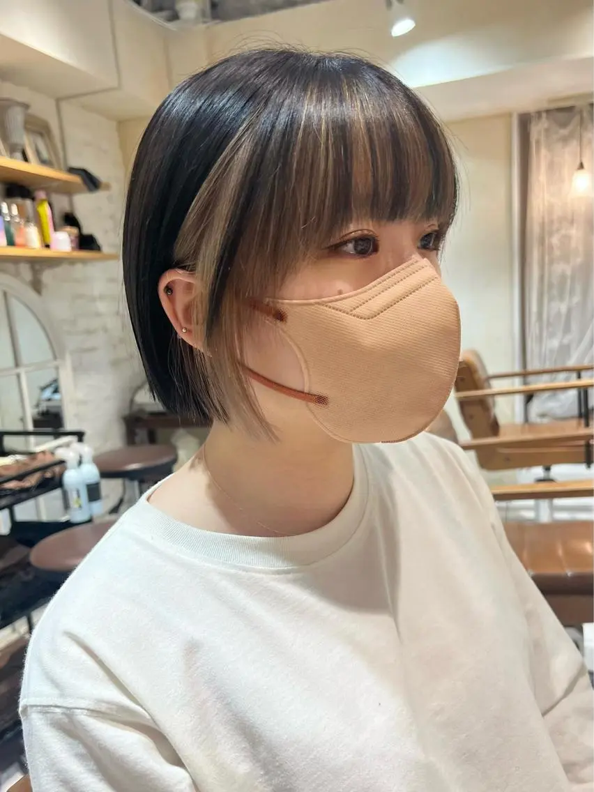 ショート カラー ミストバング フェイスフレーミング ボブ 浅沼 久瑠美のヘアスタイル