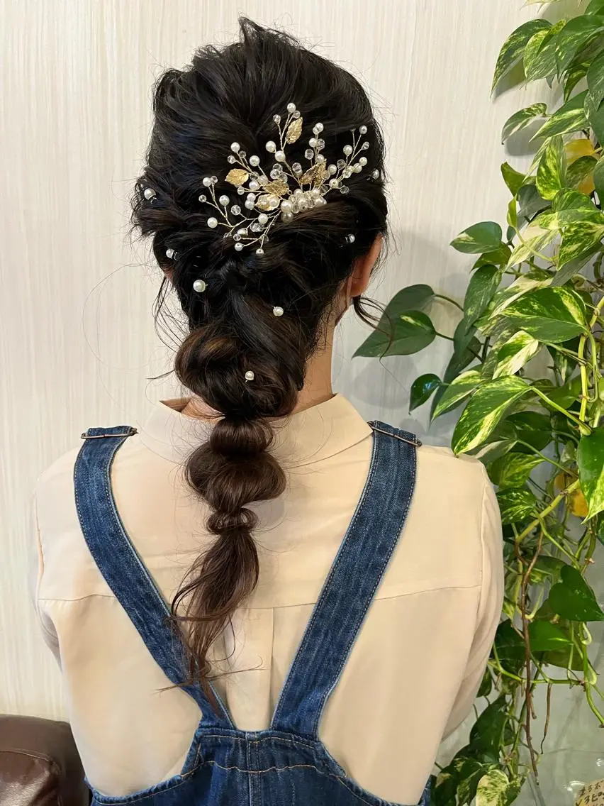 ミディアム カラー ヘアアレンジ ヘアセット きむえり/髪質改善 /うねり広がり改善のヘアスタイル