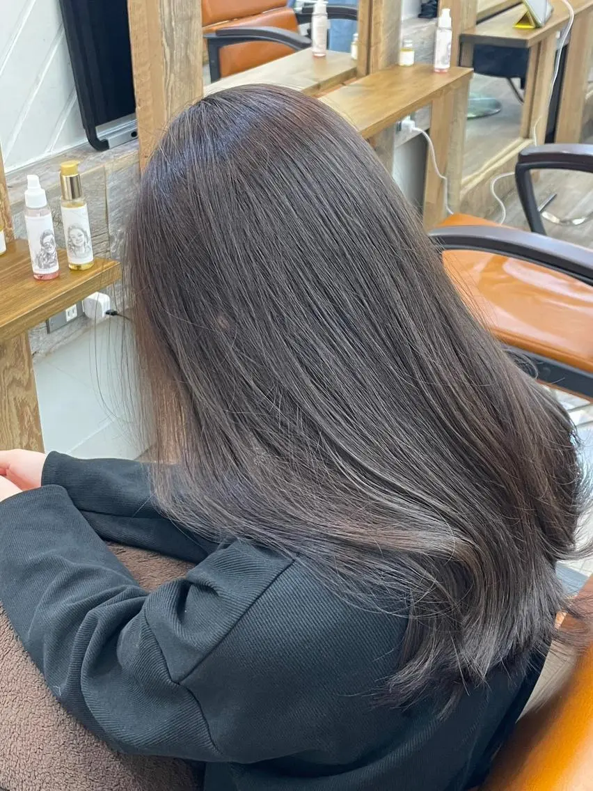 ロング カラー アディクシーカラー アッシュ バレイヤージュ ミストバング ブリーチ カット ヘアカラー トリートメント N° anfeel 渋谷🪞🫧のヘアスタイル