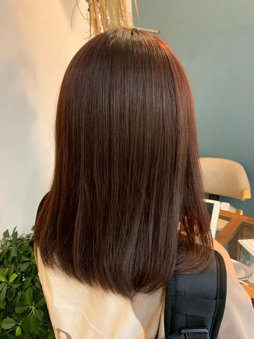 ミディアム カラー レッドカラー 縮毛矯正 ヘアカラー 縮毛矯正 中目黒🌼 🌼ハナのヘアスタイル